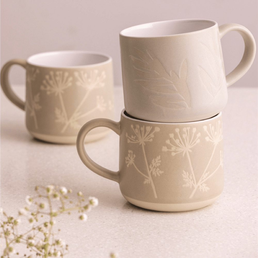Botanical Olive Leaf Grey Mug 400ml - Coffeecups.co.uk