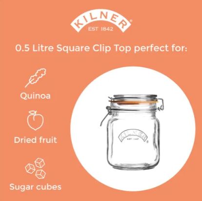 Clip Top Square Jar 0.5 Litre - Coffeecups.co.uk