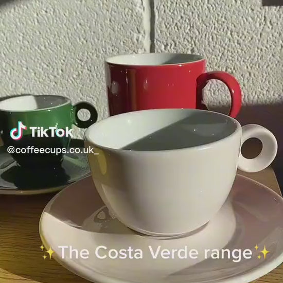 Costa Verde Cafe - choose from 6 fun and vibrant shades featuring a high-gloss finish and contemporary styling. This professional porcelain collection is perfect to mix and match to create a funky look for hot beverage presentation.