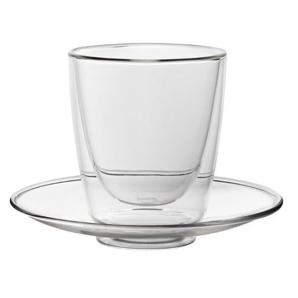 Double Walled 7.75oz Cappuccino Glass Cup & Saucer - Coffeecups.co.uk