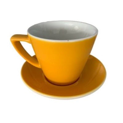 Ena Cappuccino Cup 210ml/7.5oz & Off Set 14.5cm Saucer Set Yellow - Coffeecups.co.uk