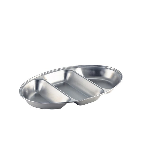 GenWare Stainless Steel Three Division Oval Vegetable Dish 35cm/14" - Coffeecups.co.uk