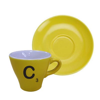 Personalised Enrica Yellow 6oz Cup & Saucer Set - Coffeecups.co.uk